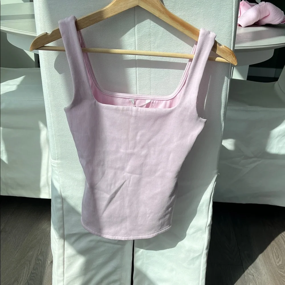 Zara Pale Pink Square-Neck Ribbed Tank - Picture 3 of 11